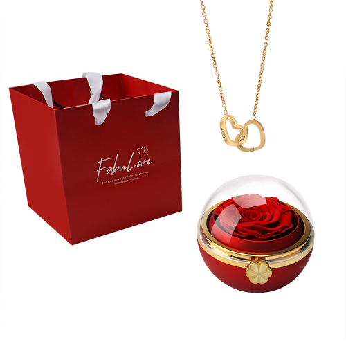 Goldred.png Eternal Rose Round Box - W/ Engraved Necklace & Real Rose