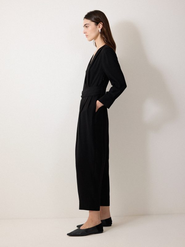 Crepe Wrap Front Jumpsuit | Black