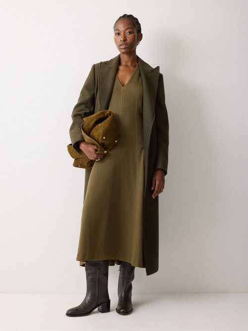 Curved Sleeve Midi Dress | Khaki