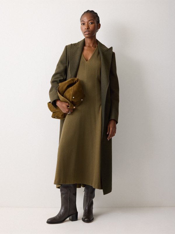 Curved Sleeve Midi Dress | Khaki
