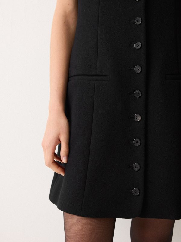 Square Neck Waistcoat Dress | Black