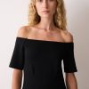 Off Shoulder Crepe Dress | Black