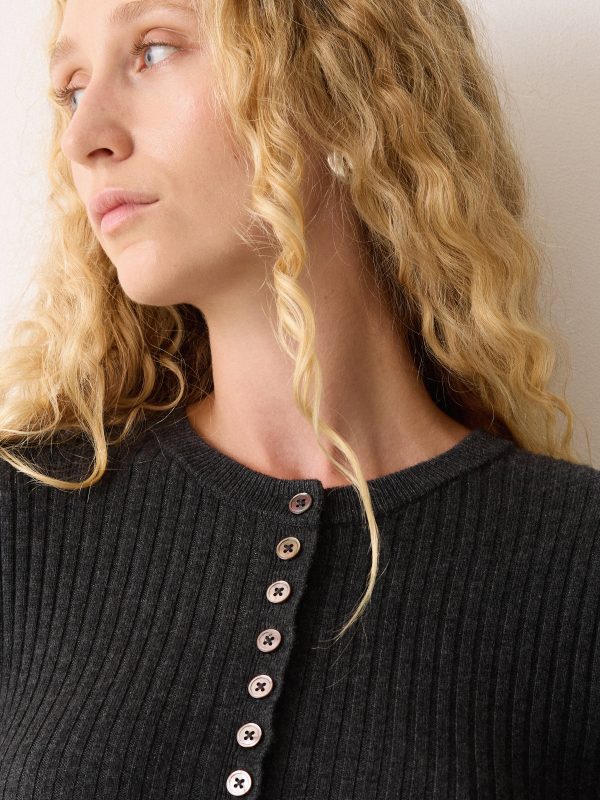 Multi Button Rib Knit Dress | Charcoal