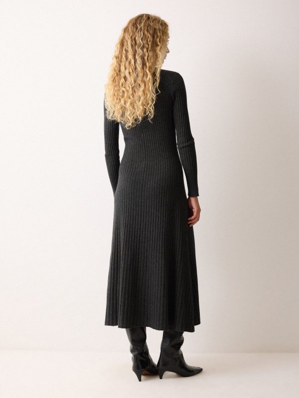 Multi Button Rib Knit Dress | Charcoal