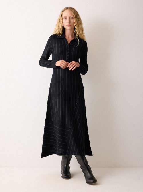 Pinstripe Merino Knit Dress | Blue