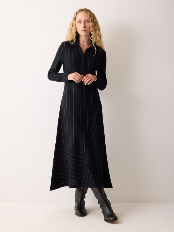 Pinstripe Merino Knit Dress | Blue