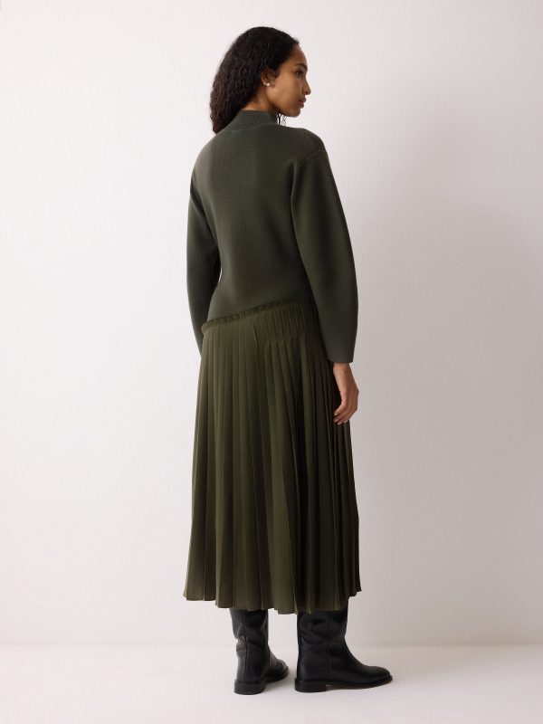 Pleated Skirt Jumper Dress | Khaki