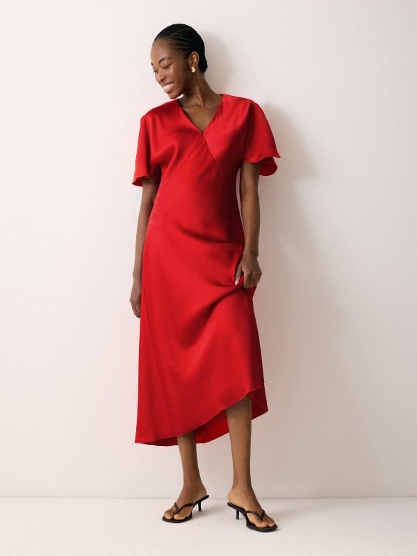 Satin Bias Cut Dress | Red