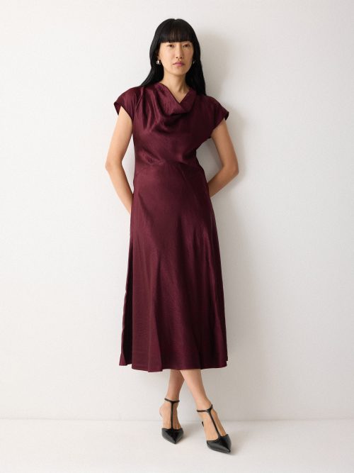 Textured Cowl Neck Dress | Burgundy