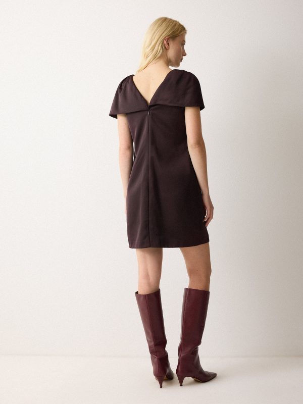 Heavy Satin V Neck Mini Dress | Purple