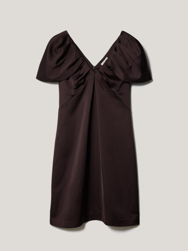 Heavy Satin V Neck Mini Dress | Purple