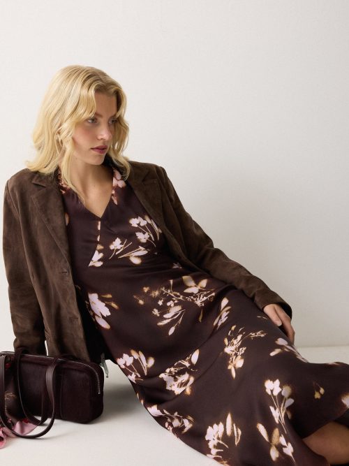 Spray Floral Satin Bias Dress | Purple