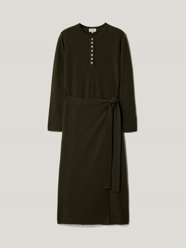 Merino Cashmere Tie Dress | Khaki