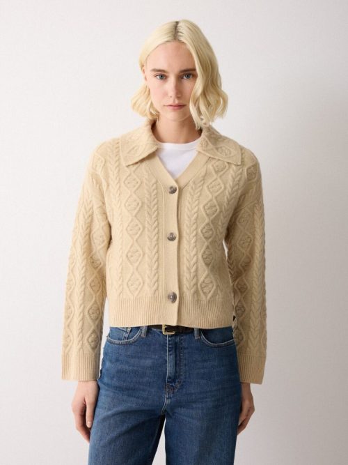 Wool Cashmere Cable Cardigan | Cream