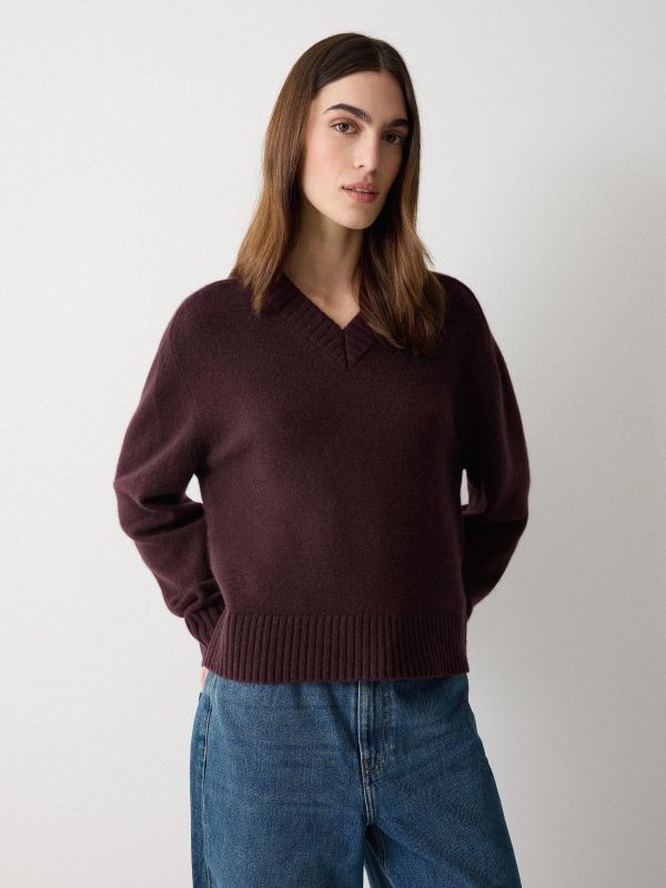 Wool Cashmere Blend V Neck Jumper | Purple